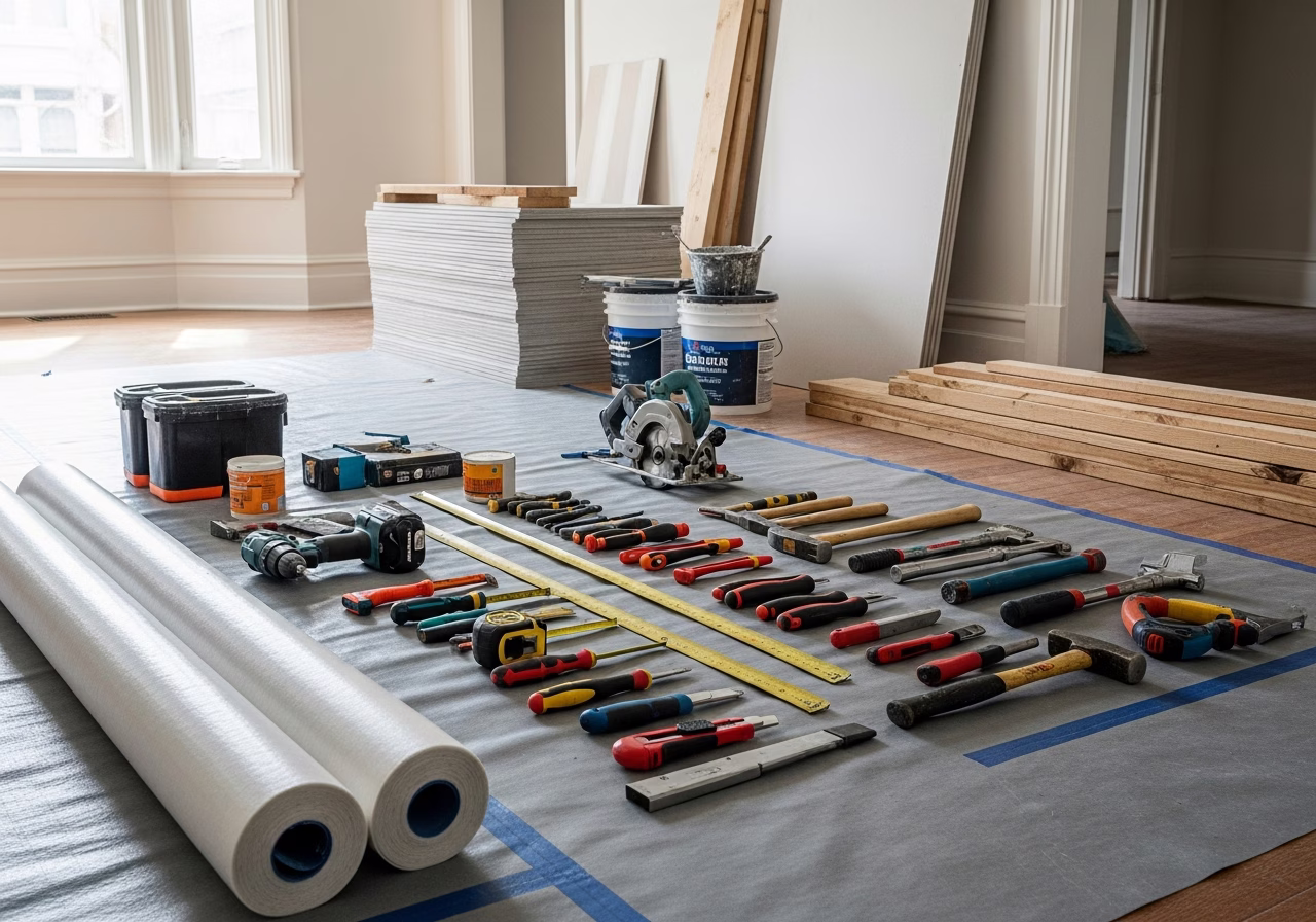Attic Insulation During Conversion โ tools and materials staged in a Greater Toronto Area home