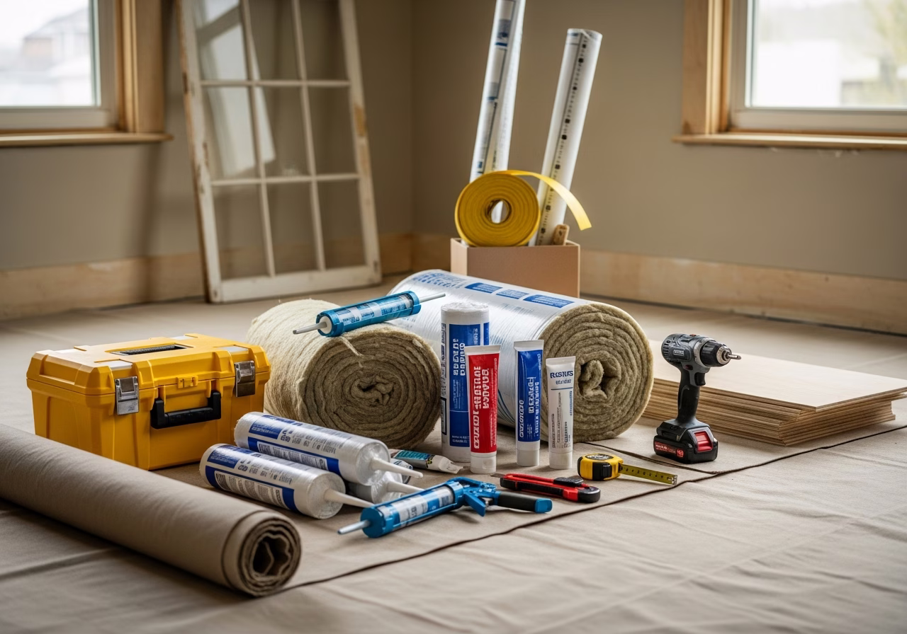 Attic Insulation Greener Homes Grant — tools and materials staged in a Greater Toronto Area home