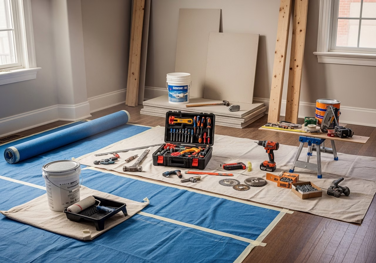 Attic Master Suite Design โ tools and materials staged in a Greater Toronto Area home