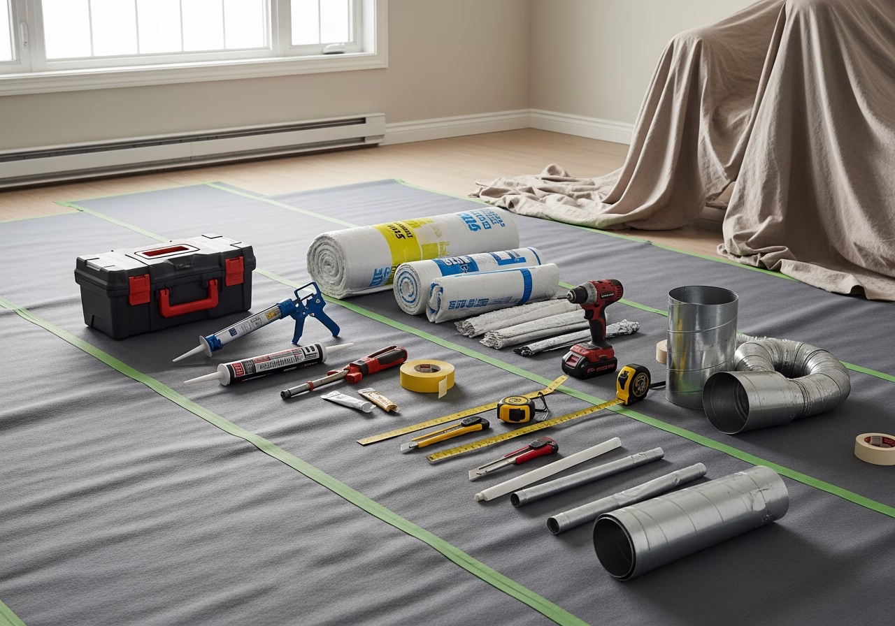 Attic Ventilation — tools and materials staged in a Greater Toronto Area home