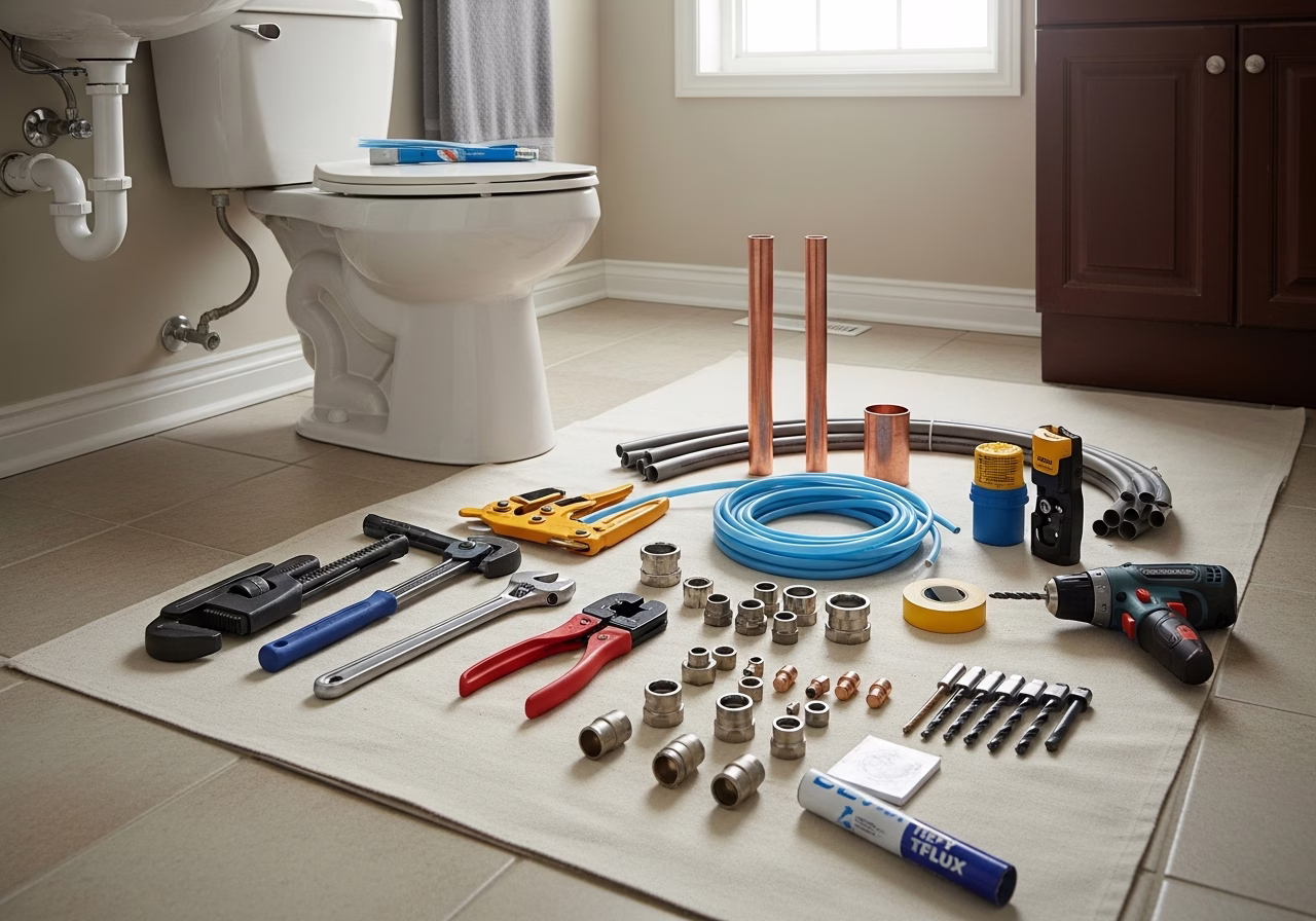 Backwater Valve โ tools and materials staged in a Greater Toronto Area home