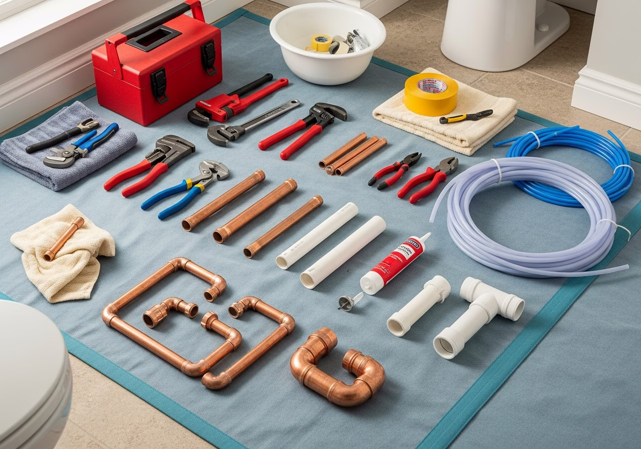 Backwater Valve and Sump Pump — tools and materials staged in a Greater Toronto Area home
