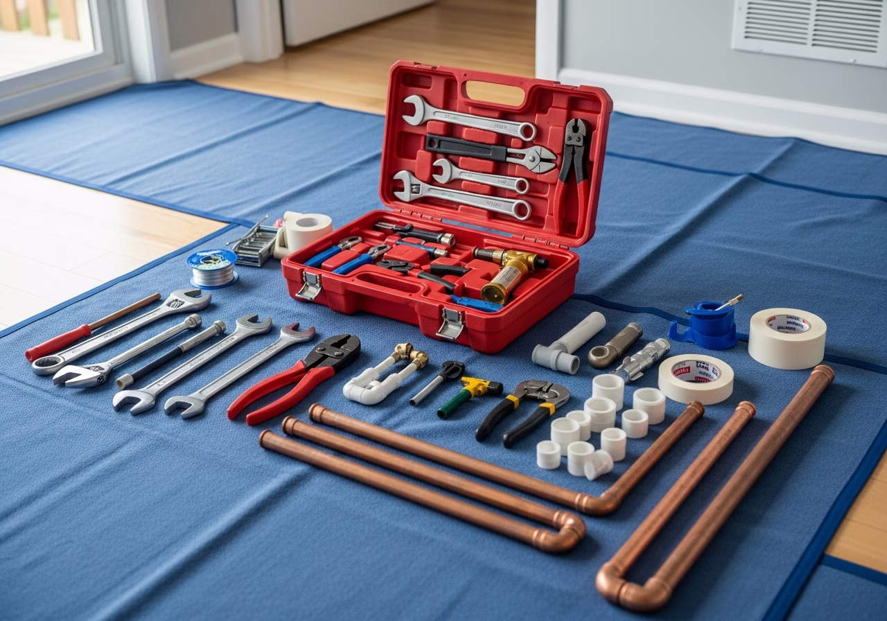 Backwater Valve Rebate Application โ tools and materials staged in a Greater Toronto Area home