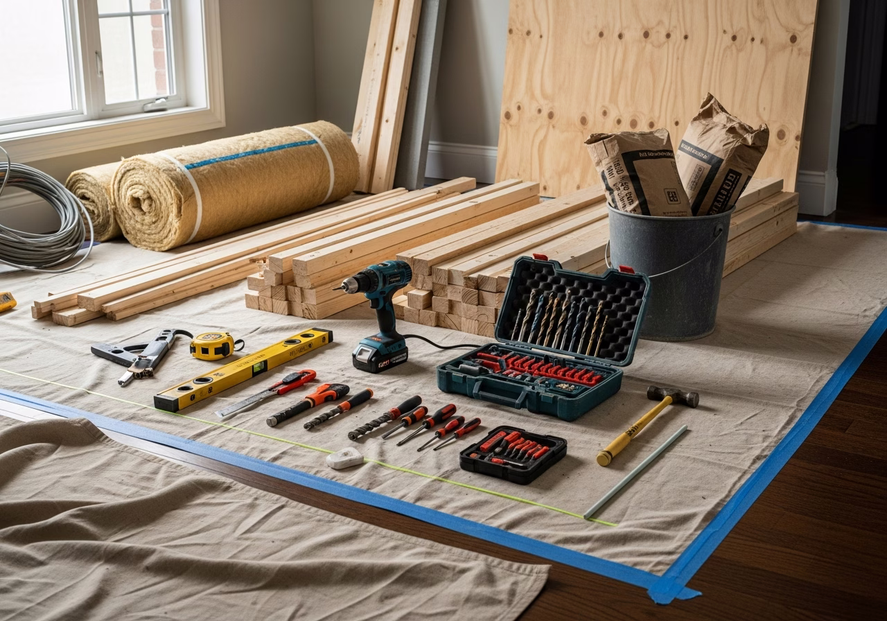 Barrier-Free Bathroom Renovation โ tools and materials staged in a Greater Toronto Area home