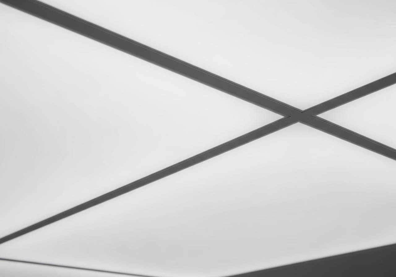 Barrisol Lumière Translucent Stretch Ceiling — close-up of professional workmanship in a Toronto-area home