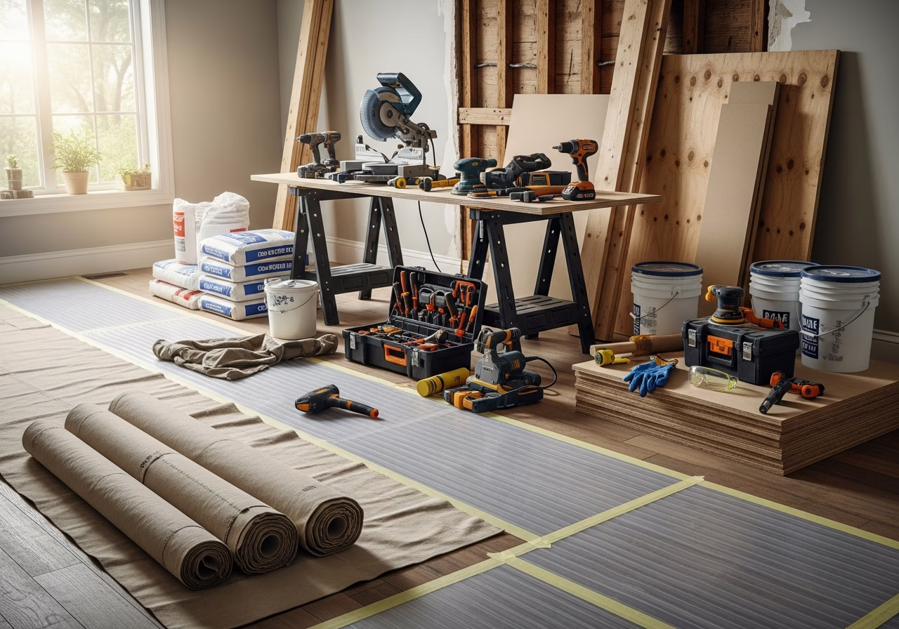 Basement Flooding Restoration β tools and materials staged in a Greater Toronto Area home