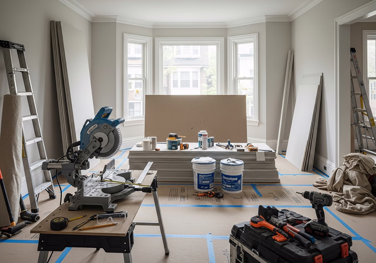 Basement Lowering โ tools and materials staged in a Greater Toronto Area home