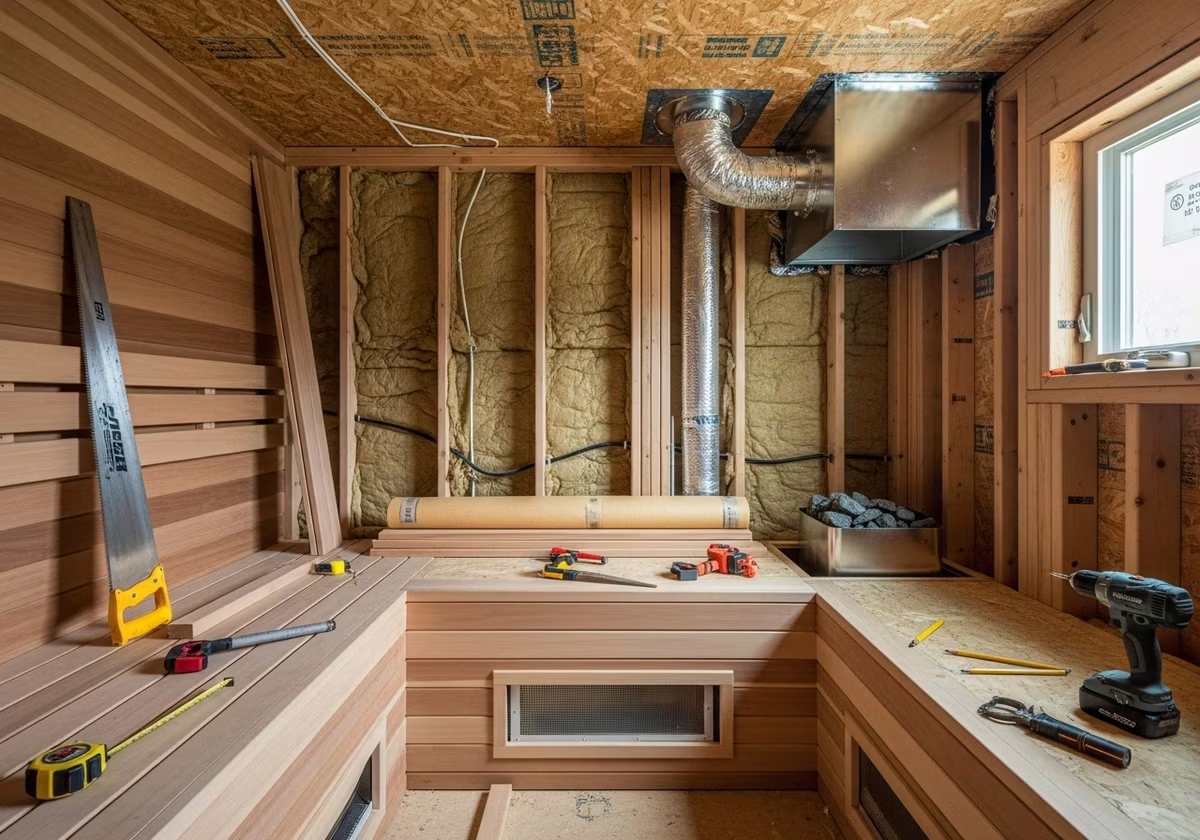 Basement Sauna Ventilation — tools and materials staged in a Greater Toronto Area home