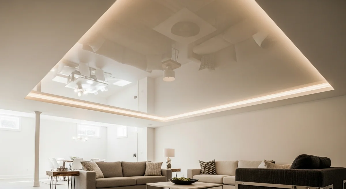 Basement Stretch Ceiling in Toronto: Low-Headroom Strategies (OBC 9.10, 5 cm Drop)