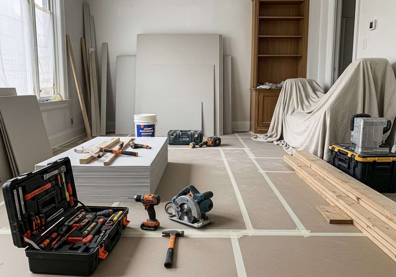 Basement Underpinning — tools and materials staged in a Greater Toronto Area home