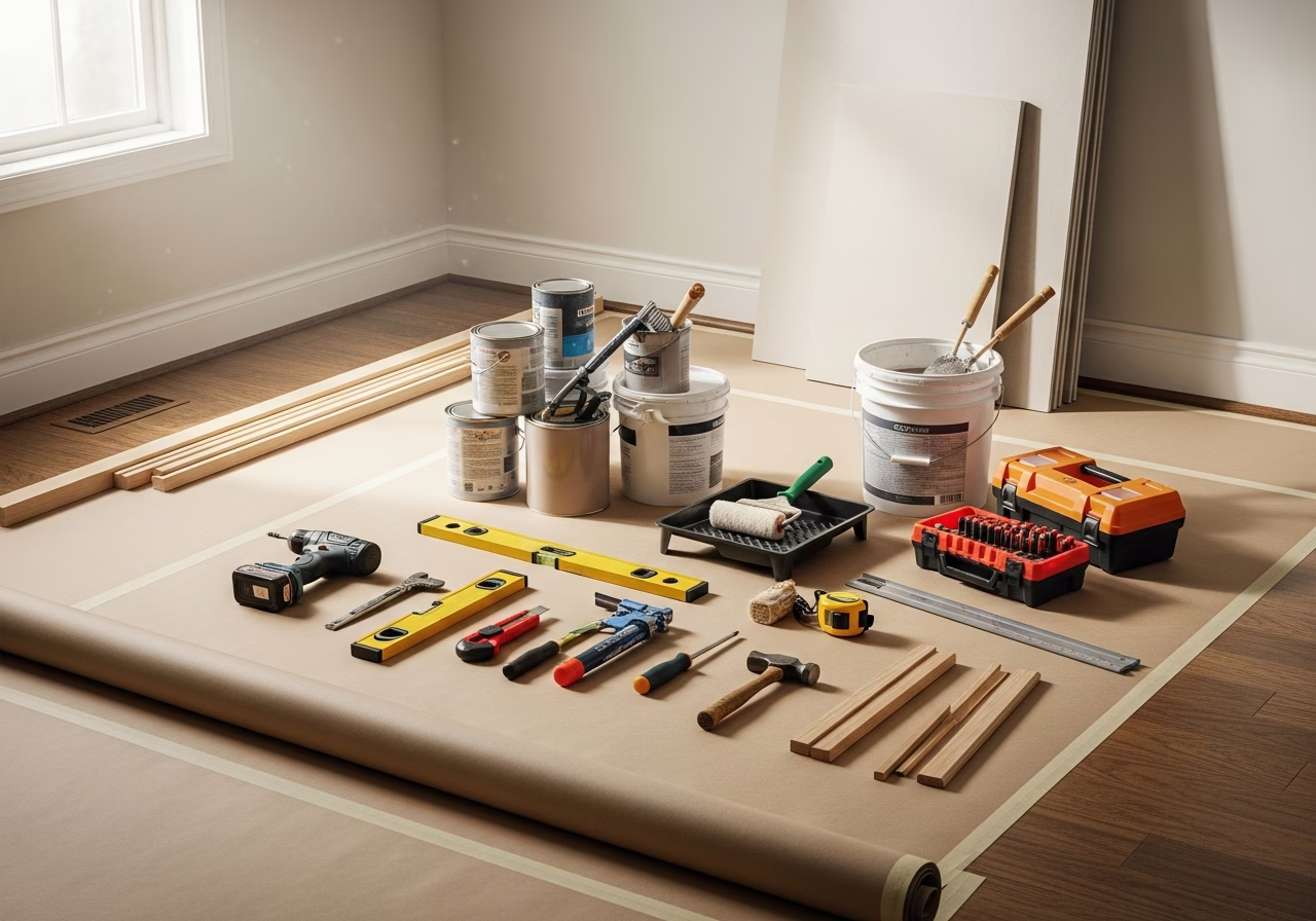 Basement Underpinning — tools and materials staged in a Greater Toronto Area home