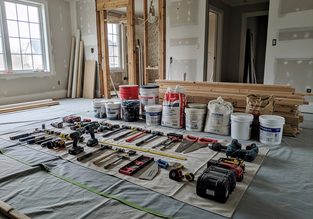 Bathroom Pre-Sale Makeover — tools and materials staged in a Greater Toronto Area home