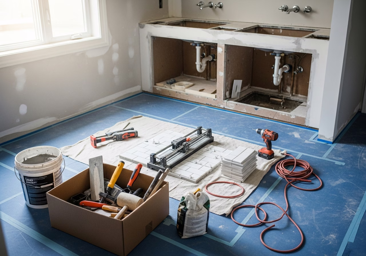 Choosing the Right Bathroom Renovation Contractor — tools and materials staged in a Greater Toronto Area home
