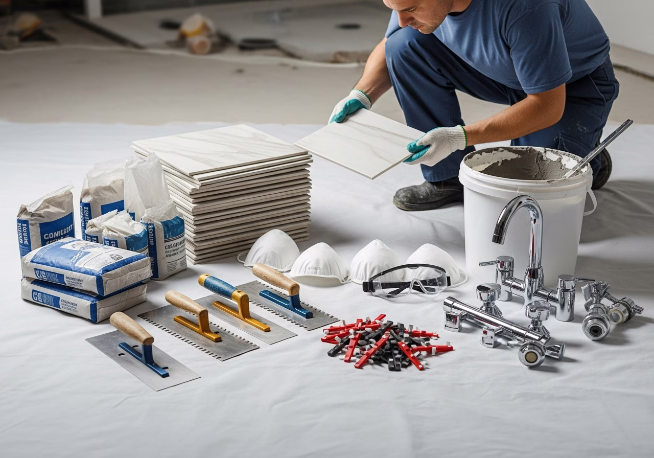 Bathroom Renovations Whitby — tools and materials staged in a Greater Toronto Area home