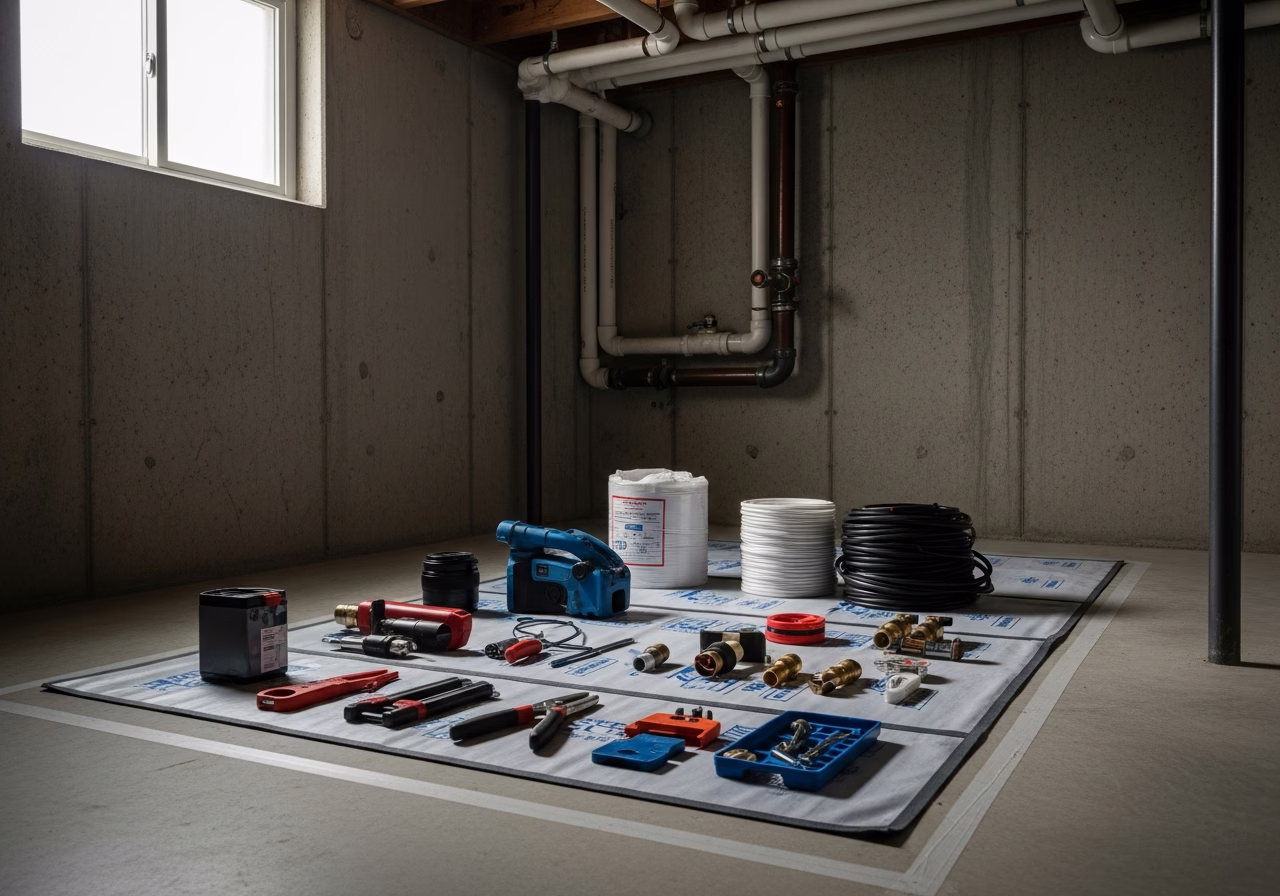 Bathroom Sink Installation and Repair — tools and materials staged in a Greater Toronto Area home