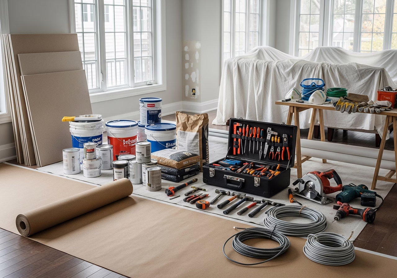 Bench Footing โ tools and materials staged in a Greater Toronto Area home
