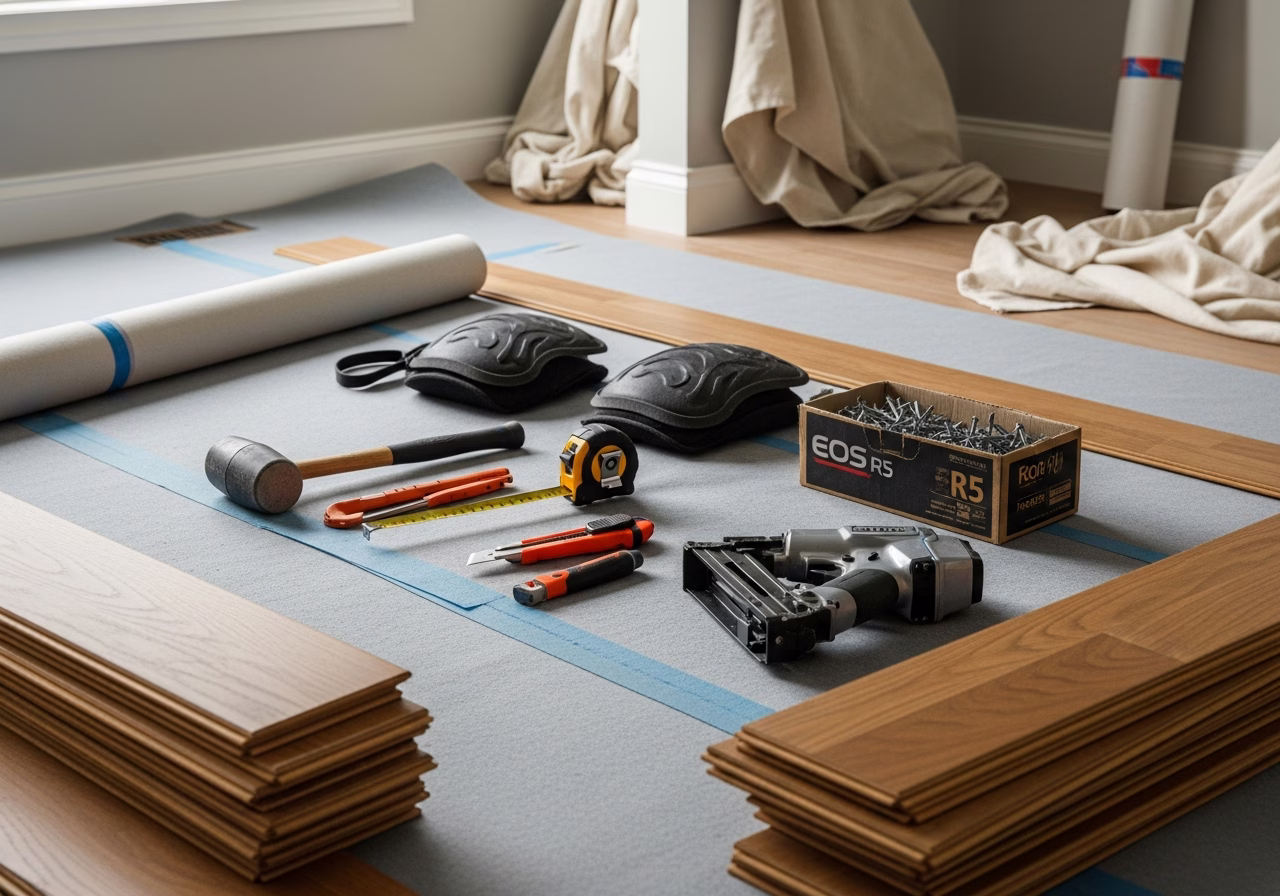 Best Flooring Options for Toronto Basements — tools and materials staged in a Greater Toronto Area home