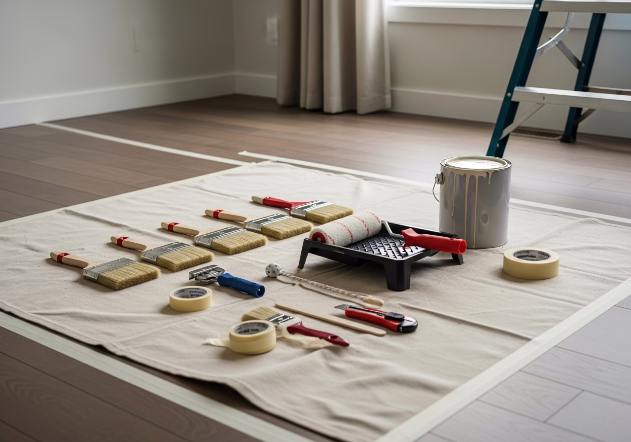 Best Paint Colors — tools and materials staged in a Greater Toronto Area home