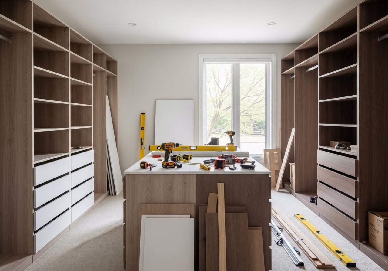 Best Walk-in Closet Brands — tools and materials staged in a Greater Toronto Area home