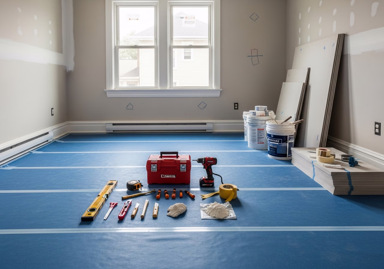 Built-In Fireplace Surround — tools and materials staged in a Greater Toronto Area home