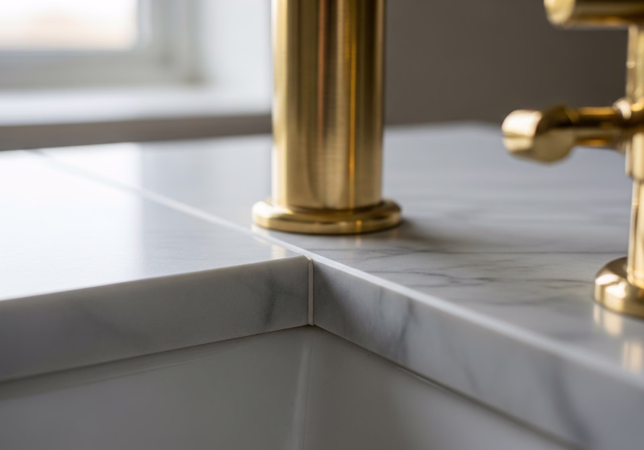 Built-In Office Desk and Shelving โ close-up of professional workmanship in a Toronto-area home