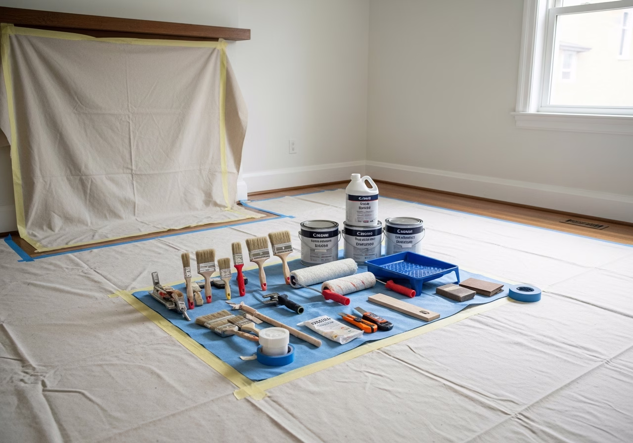 Cabinet Painting vs Replacement — tools and materials staged in a Greater Toronto Area home