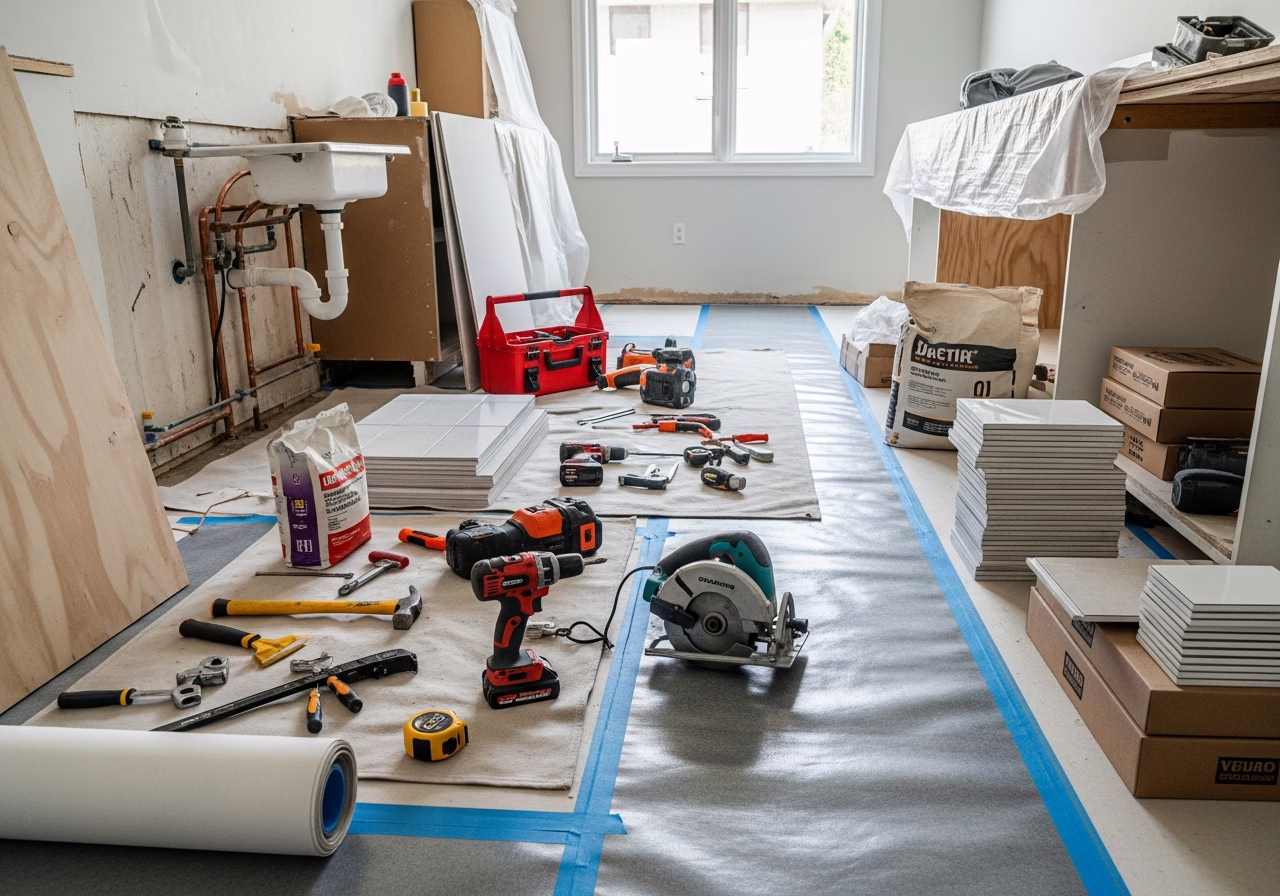 Cabinet Refacing vs Refinishing — tools and materials staged in a Greater Toronto Area home