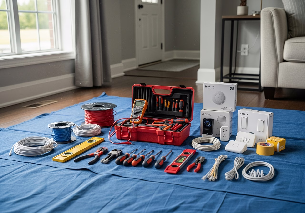 Pre-Wire Cat6a During Your Toronto Renovation — tools and materials staged in a Greater Toronto Area home