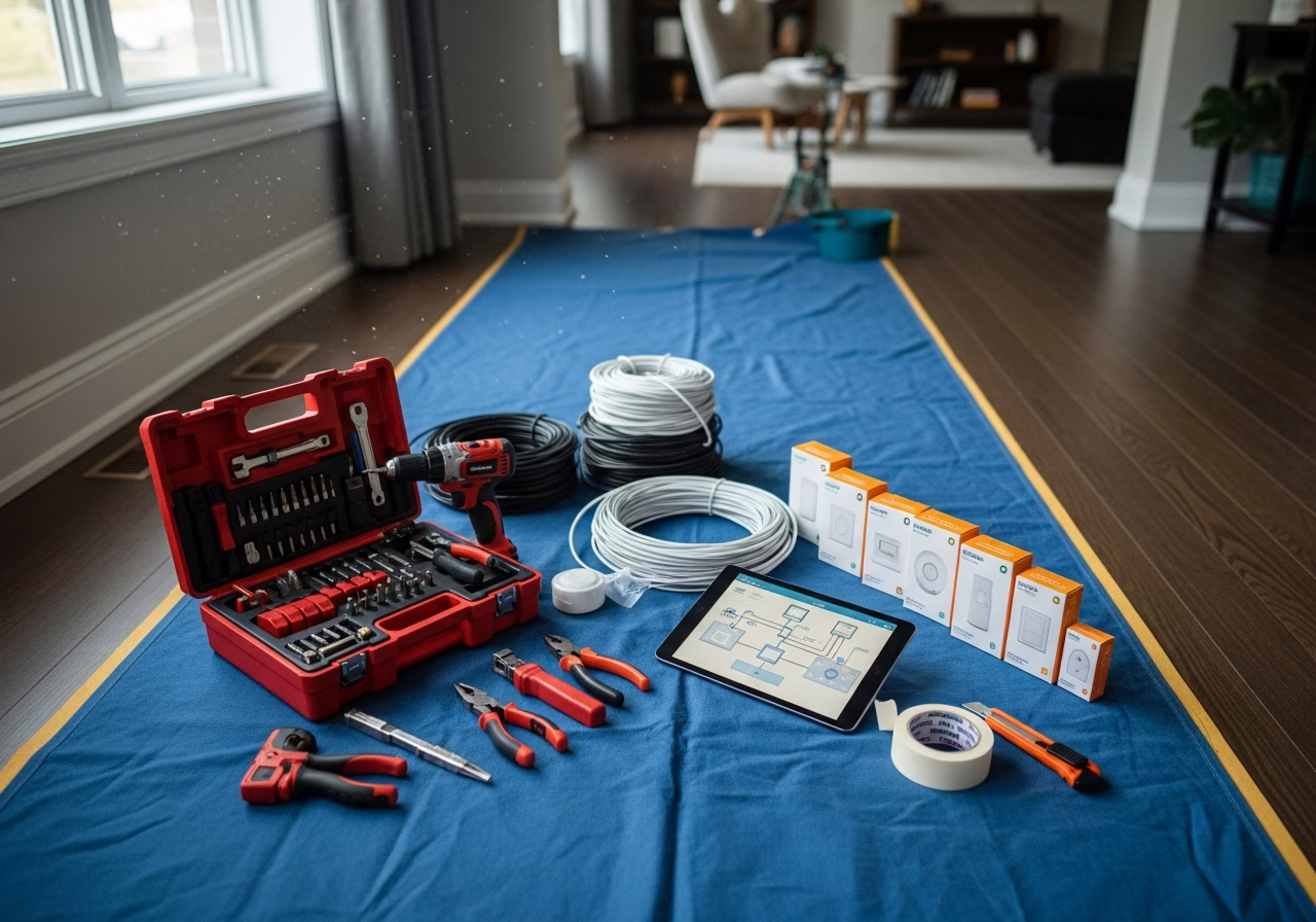 Cat6a vs Cat6 vs Cat7 — tools and materials staged in a Greater Toronto Area home