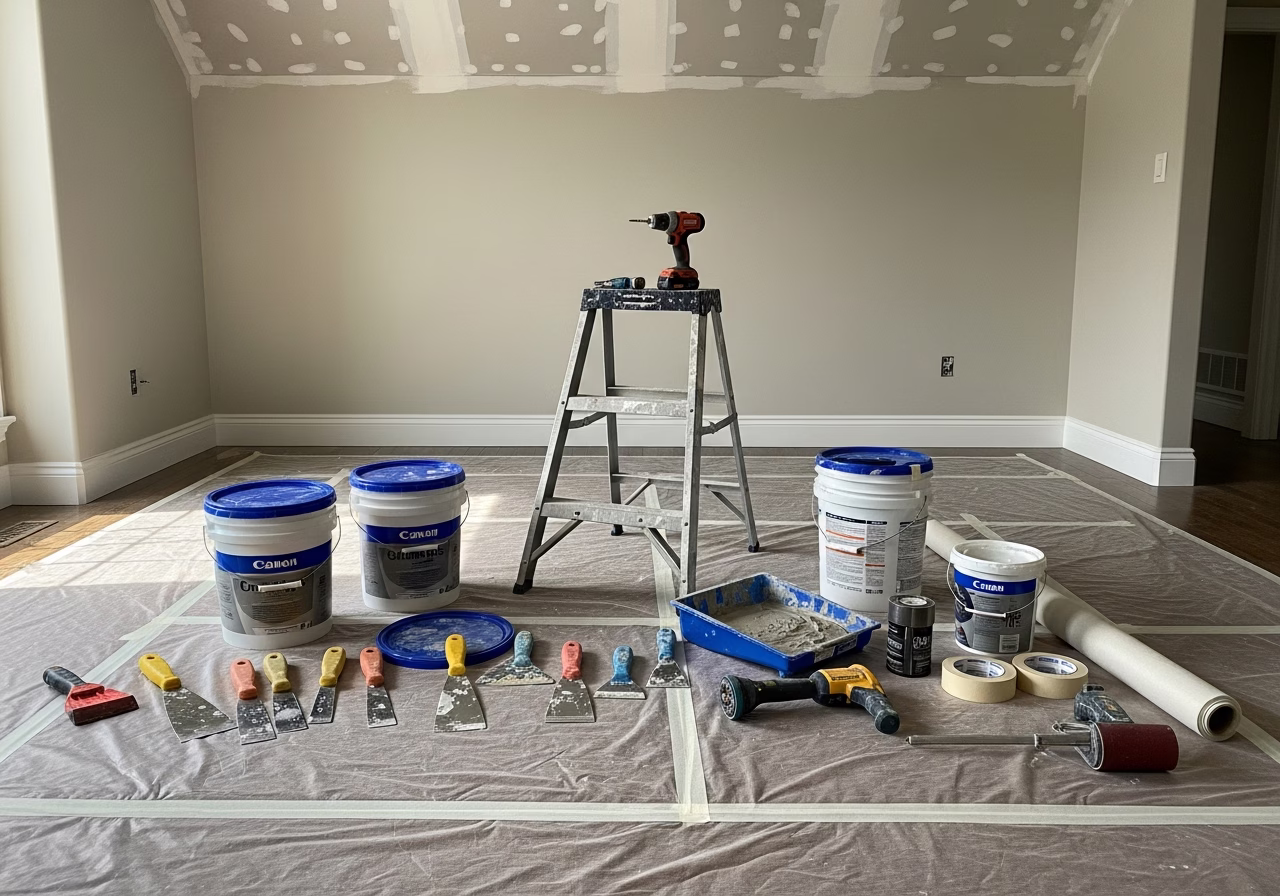 Ceiling Tiles — tools and materials staged in a Greater Toronto Area home