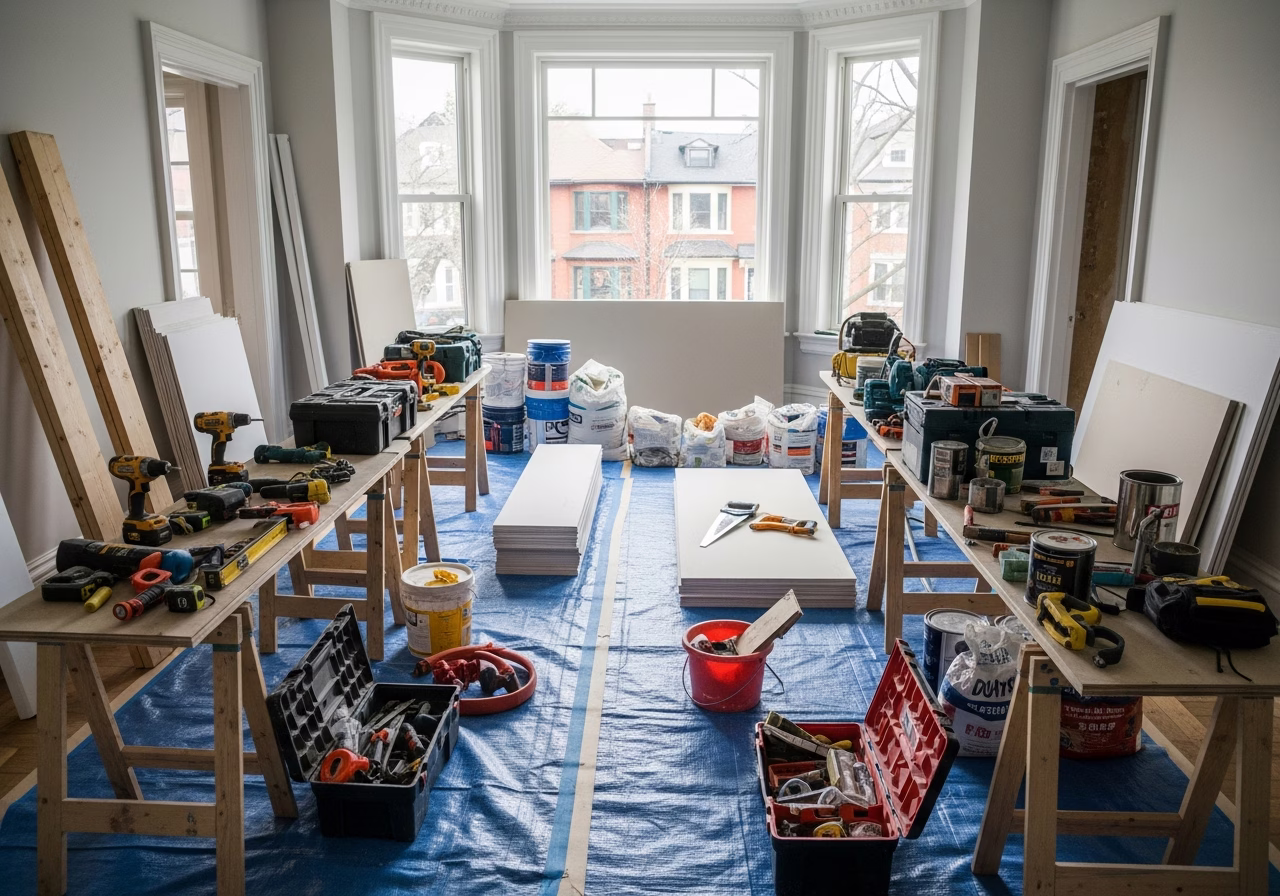 Ceramic vs Dyed vs Metallized Window Film — tools and materials staged in a Greater Toronto Area home