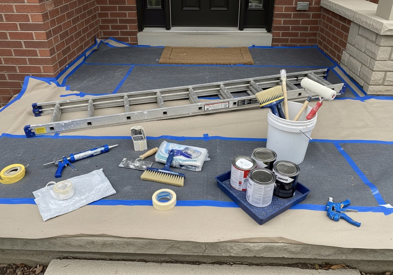 Chimney Fireplace — tools and materials staged in a Greater Toronto Area home