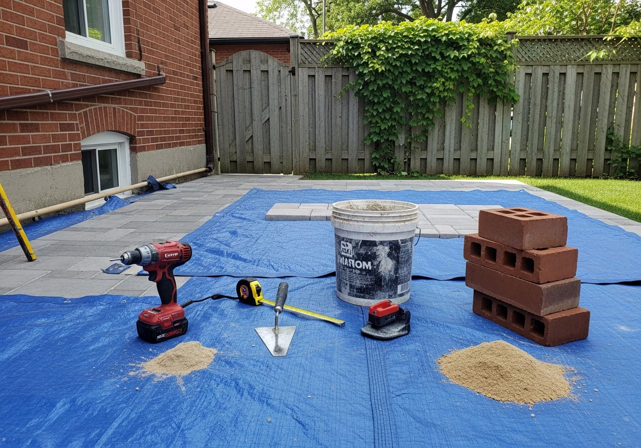 Chimney Mortar Deterioration β tools and materials staged in a Greater Toronto Area home