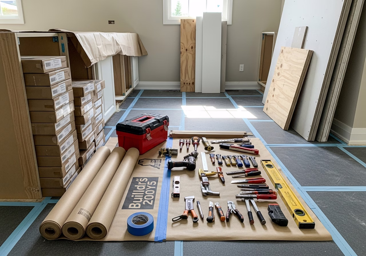 Choosing Kitchen Cabinets β tools and materials staged in a Greater Toronto Area home