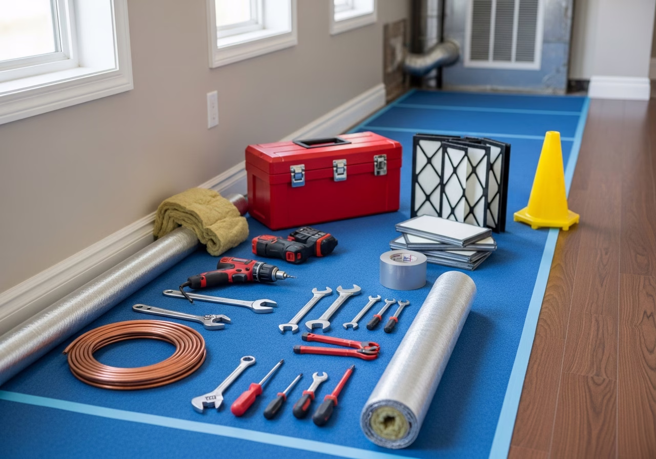 Cold-Climate Heat Pumps โ tools and materials staged in a Greater Toronto Area home