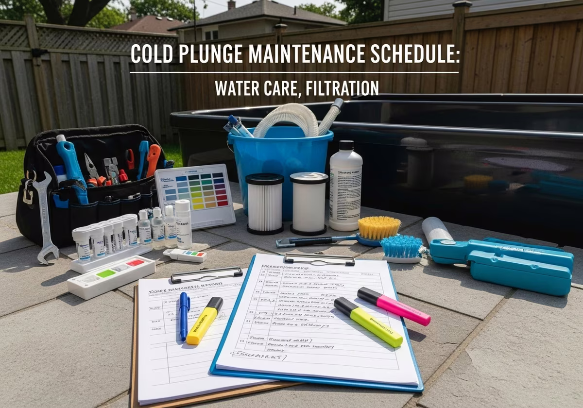 Cold Plunge Maintenance Schedule — tools and materials staged in a Greater Toronto Area home