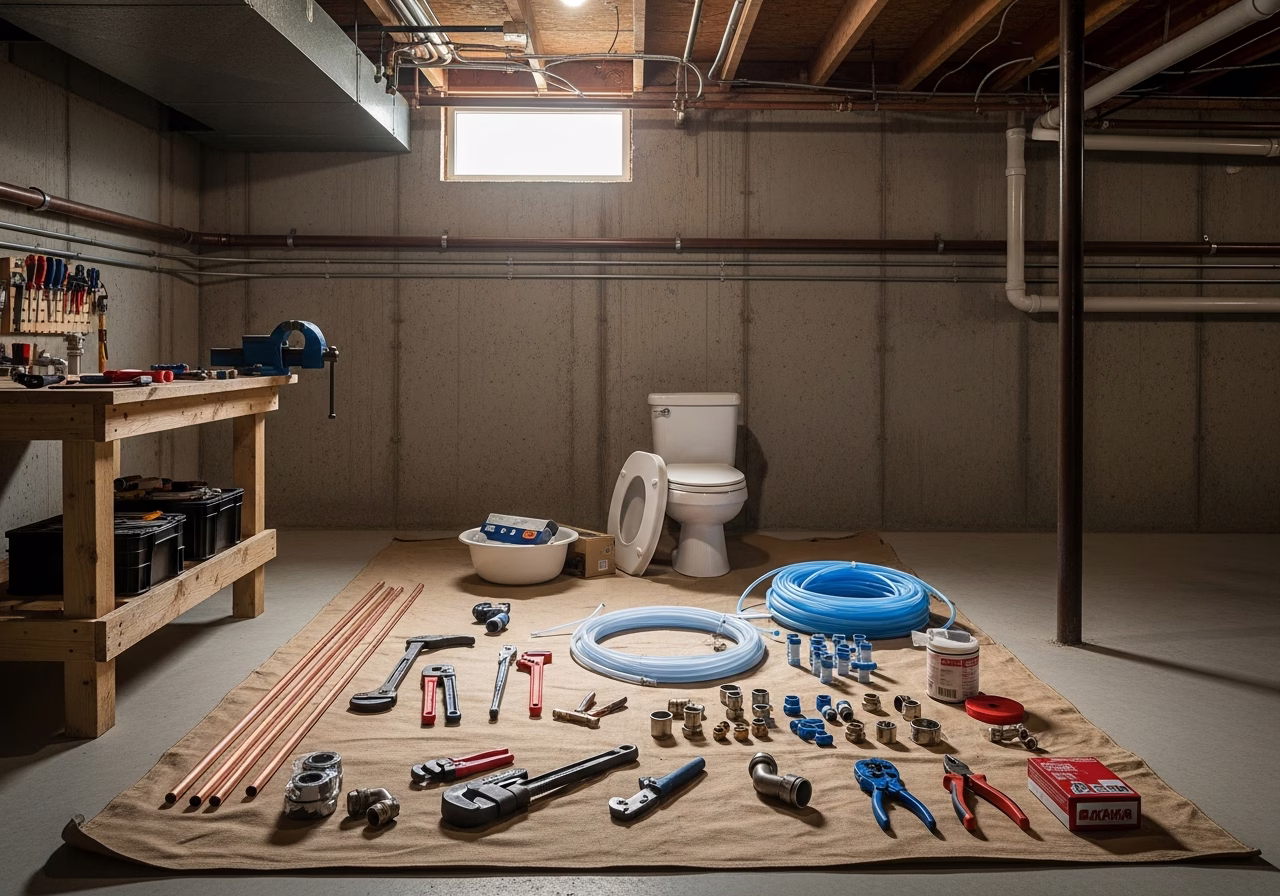 Combined Sewer Overflow — tools and materials staged in a Greater Toronto Area home