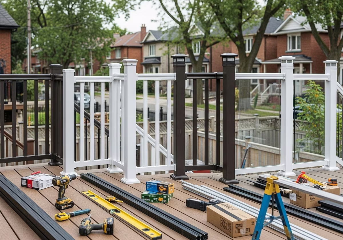 Composite Deck Railing Systems — tools and materials staged in a Greater Toronto Area home