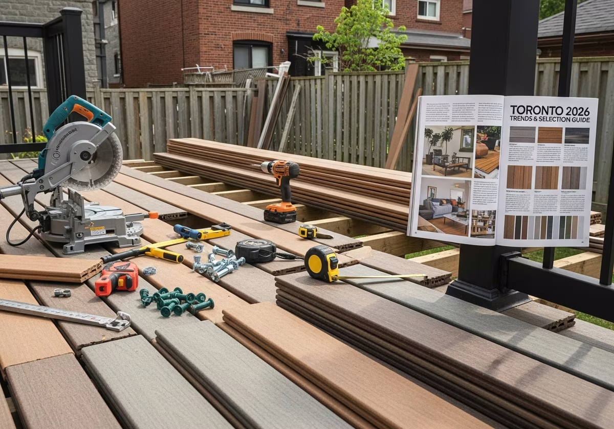 Composite Decking Colors โ tools and materials staged in a Greater Toronto Area home