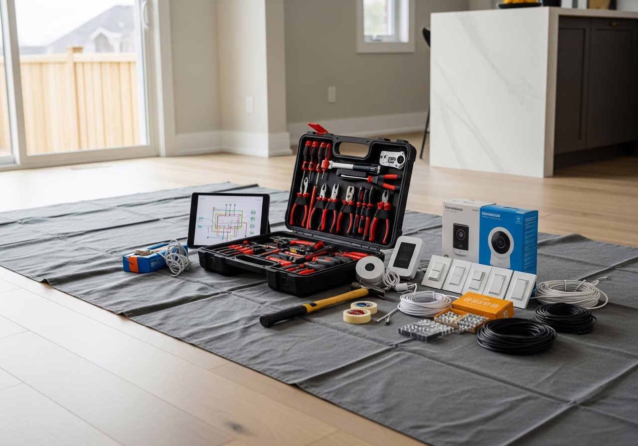 Condo Wi-Fi Mesh — tools and materials staged in a Greater Toronto Area home