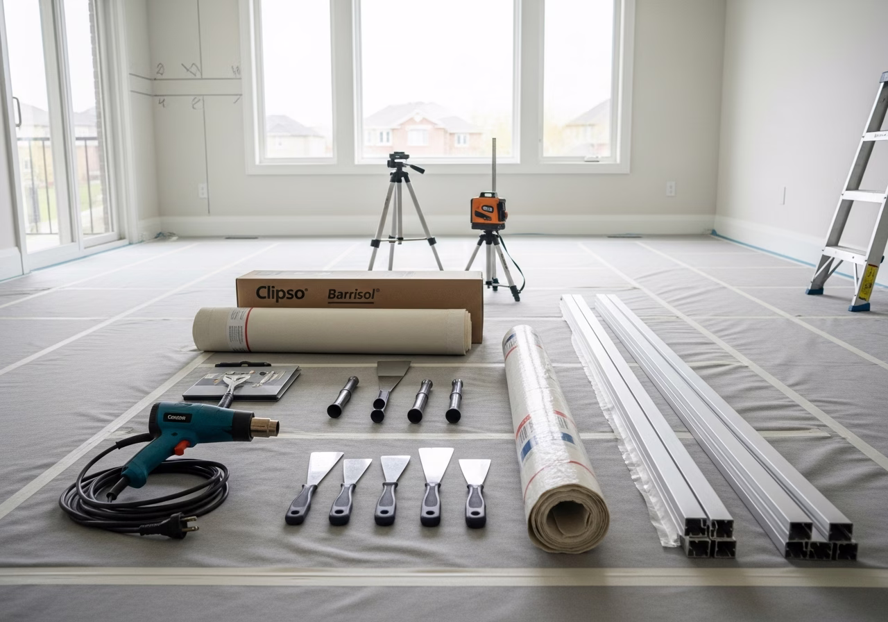Constellation Pattern Star Ceiling Design — tools and materials staged in a Greater Toronto Area home
