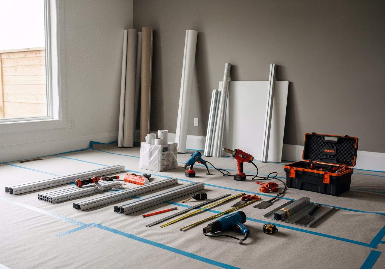 Cosmolight Galaxy V8 Star Ceiling Review — tools and materials staged in a Greater Toronto Area home