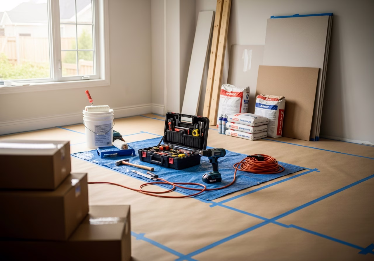 Crawl Space Dehumidifier — tools and materials staged in a Greater Toronto Area home
