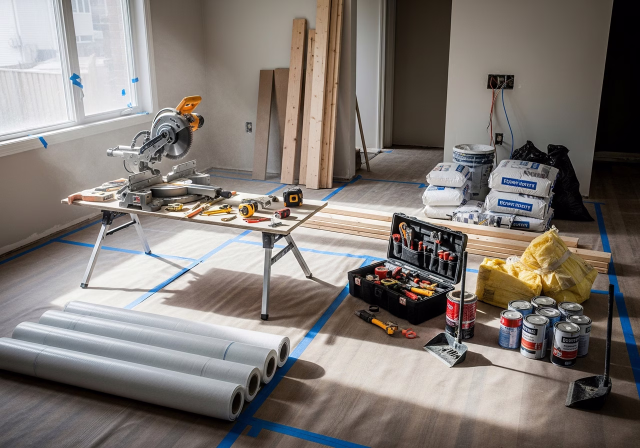 Crawl Space Insulation R-Value — tools and materials staged in a Greater Toronto Area home