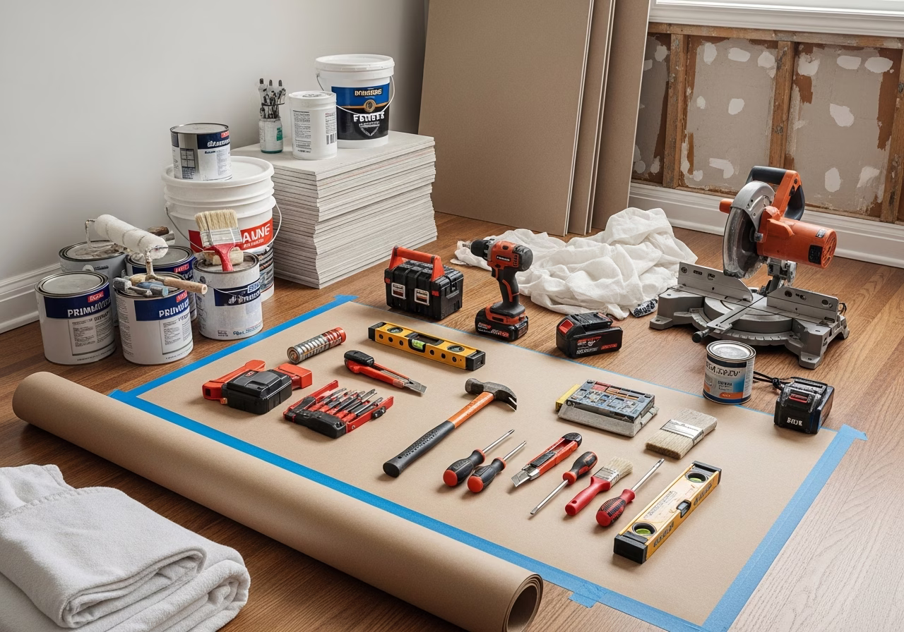 Crawl Space Vapor Barrier โ tools and materials staged in a Greater Toronto Area home