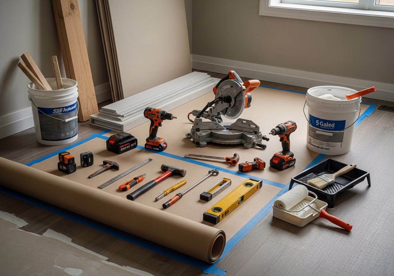 Curb Appeal Pre-Sale — tools and materials staged in a Greater Toronto Area home