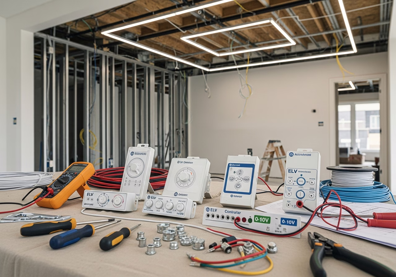 Dimmer and Controller Selection for Stretch Ceiling LED — tools and materials staged in a Greater Toronto Area home