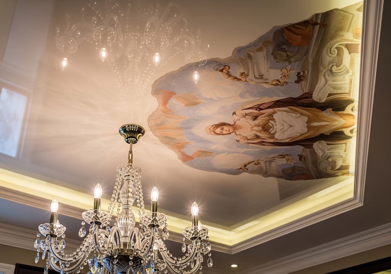 Dining Room Stretch Ceiling — close-up of professional workmanship in a Toronto-area home