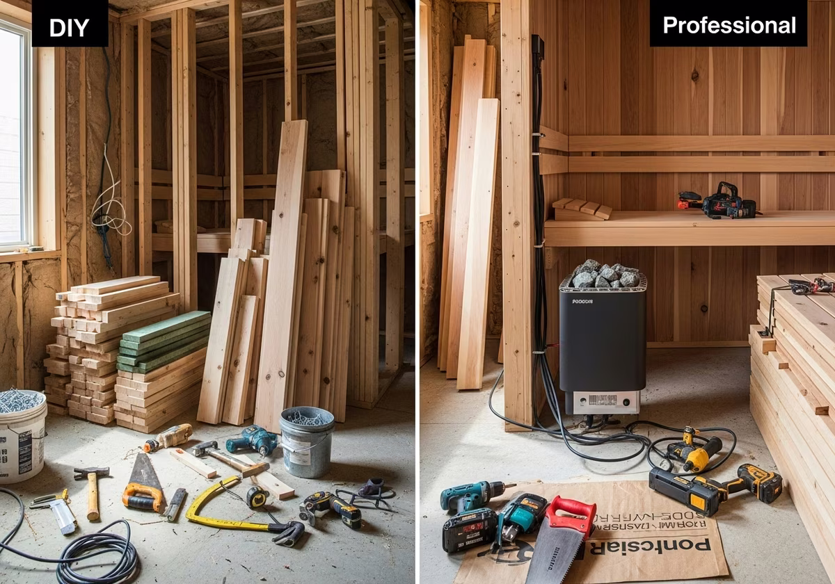 DIY vs Professional Sauna Installation β tools and materials staged in a Greater Toronto Area home