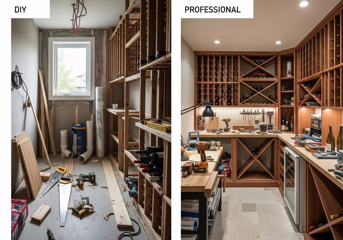 DIY vs Professional Wine Cellar โ tools and materials staged in a Greater Toronto Area home